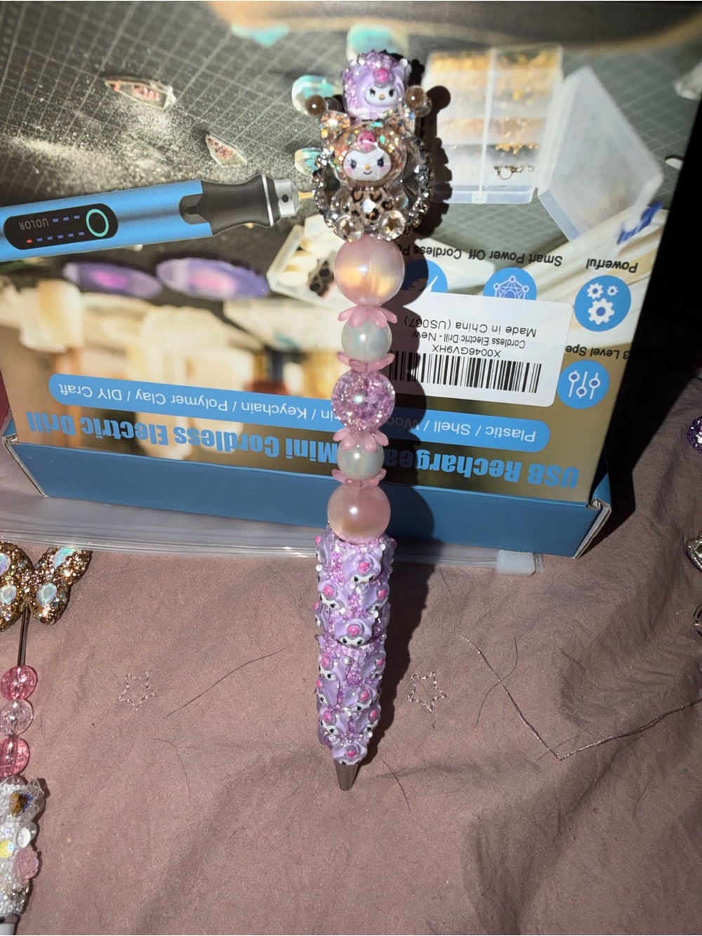 Sanrio- kurami- hand crafted beaded pen by my 4 yr old Layla and I!